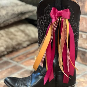 Boot Bows, Boot Ribbons, Wine and Gold, Game Day, College, Custom Available in Color and Length