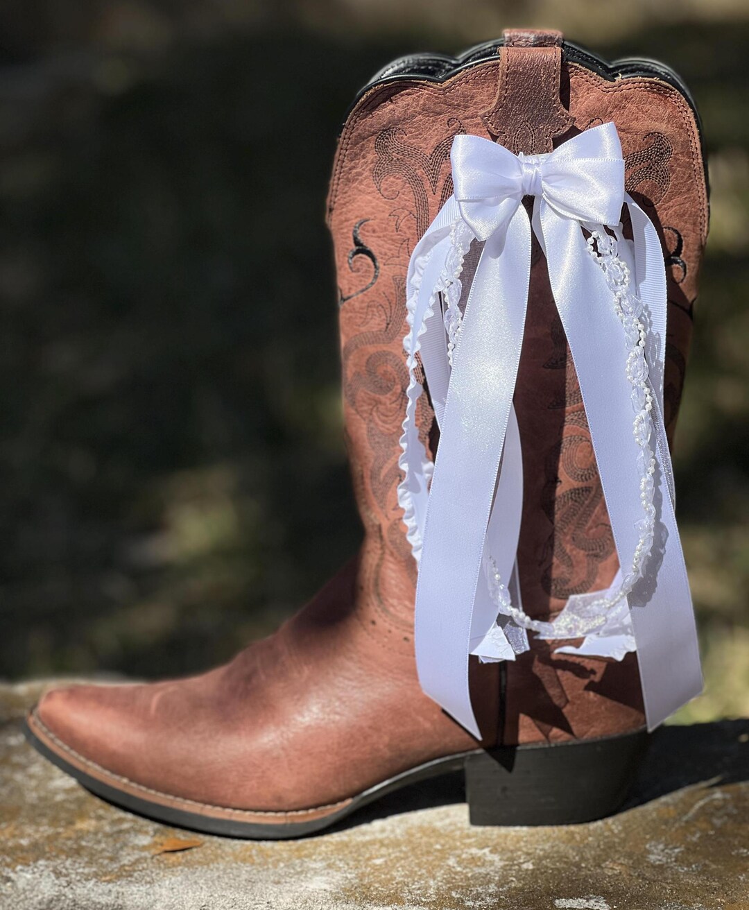 White Boot Bows: Faux Pearl Ribbon, Coastal Cowgirl, Boot Bling, Bride ...