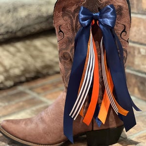 Boot Bows, Navy & Orange Boot Ribbons, Game Day, College, Custom Available in Color and Length