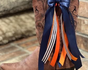 Navy Blue and Orange Boot Bows, Game Day, Boot Ribbons, Custom Available