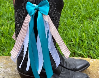 Lazos para botas de cinta color turquesa, detalles en blanco y dorado, juego de 2