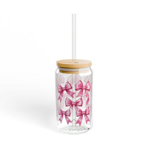 Vaso con lazo rosa Coquette, 473 ml, ideal para niñas, con pajita, divertido regalo.