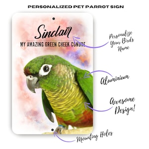 Personalized Green Cheek Conure Sign | Personalized Name Green Cheek Conure Sign