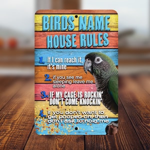 Green Cheek Conure House Rules Sign | Personalized Green Cheek Conure Sign | Rustic Green Cheek Conure Rules Sign