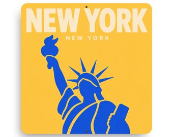 New York Aluminum Sign | Statue of Liberty Souvenir | 12” x 12” Wall Art