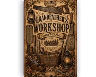 Vintage Grandfather's Workshop Metal Sign - Distressed Retro Woodworking Wall Decor - Heritage Gift for Grandpa, Dad, Woodworker