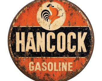 Vintage Hancock Gasoline Sign – Rustic Garage Wall Décor - Garage Decor