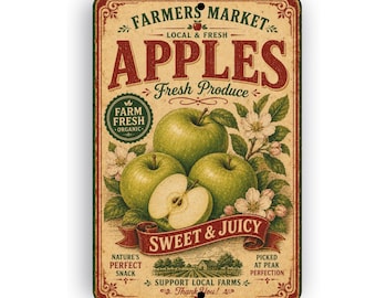 Farmers Market Apples Sign - 50's Style Fruit Sign - Farmhouse-Style Kitchen