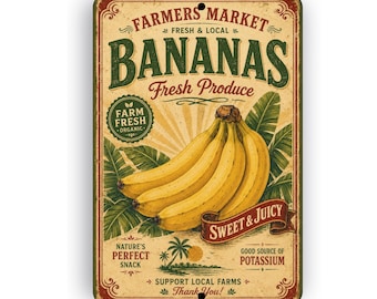 Farmers Market Bananas Sign - 50's Style Fruit Sign - Farmhouse-Style Kitchen