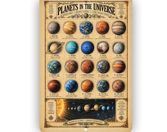 Planets in the Universe Aluminum Sign – Vintage Astronomy & Space Wall Decor