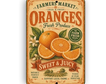 Farmers Market Oranges Sign - 50's Style Fruit Sign - Farmhouse-Style Kitchen