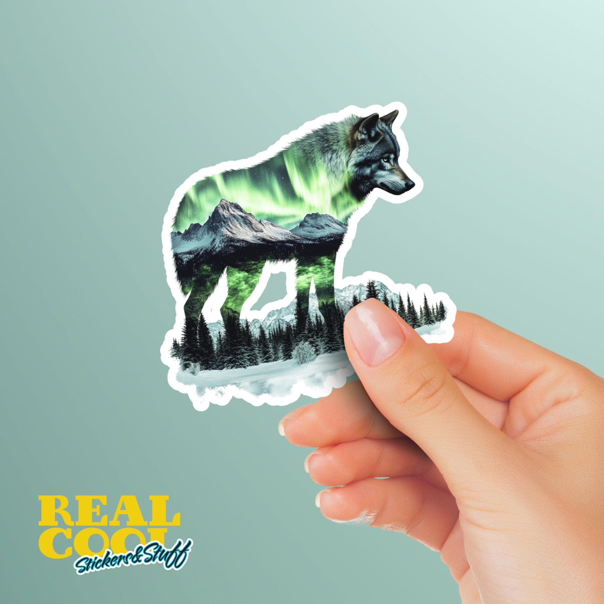 Wolf Shadow Sticker Wolf Sticker - Double Exposure Design - Northern Lights Decal - Unique ...