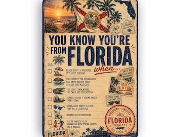 Florida Metal Sign | Vintage Retro NYC Wall Art, Sunshine State Decor