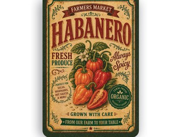 Botanical Habanero Wall Sign | Vintage Nature Garden Art | Farmhouse Cottagecore Decor | Aluminum Metal Sign | Rustic Kitchen Gift