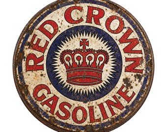 Vintage Red Crown Gasoline Sign | Retro Garage Wall Décor | Rustic Garage Decor