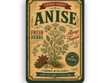 Botanical Anise Wall Sign | Vintage Nature Garden Art | Farmhouse Cottagecore Decor | Aluminum Metal Sign | Rustic Kitchen Gift