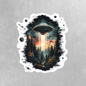 UFO Sticker | Cute Alien Design Vinyl Decal for Laptop, Water Bottle & Personalization | Space Aesthetic Gift