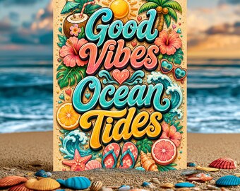 Good Vibes Ocean Tides Sign, Beach Vibes Wall Decor, Tropical Coastal Decor, Summer Beach Sign, Aluminum Beach Sign, Tiki Bar