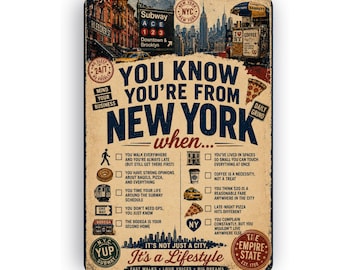 You Know You're From New York When Metal Sign | Vintage New York Decor | Retro NYC Wall Art | Empire State Pride Gift