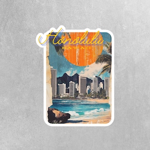 Honolulu Sticker - Vintage Hawaii Travel Decal, Retro Island Art, Aloha Decor, Surfing Adventure, Tropical Gifts & Souvenirs