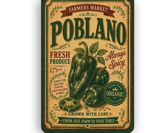 Botanical Poblano Wall Sign | Vintage Nature Garden Art | Farmhouse Cottagecore Decor | Aluminum Metal Sign | Rustic Kitchen Gift