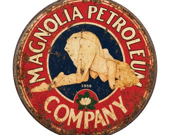 Vintage Magnolia Petroleum Company Sign – Retro Garage Wall Décor | Rustic Garage Decor