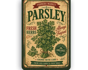 Botanical Parsley Wall Sign | Vintage Nature Garden Art | Farmhouse Cottagecore Decor | Aluminum Metal Sign | Rustic Kitchen Gift