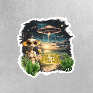 UFO Sticker | Cute Alien Beach Sticker | Alien Sticker | Space Aesthetic Gift