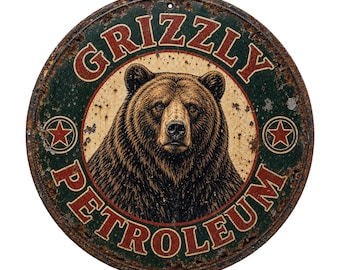 Vintage Grizzly Petroleum Bear Sign – Rustic Cabin & Garage Décor