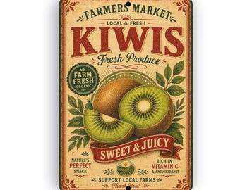 Farmers Market Kiwis Sign - 50's Style Fruit Sign - Farmhouse-Style Kitchen