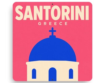 Santorini Aluminum Sign | Greece Souvenir | 12” x 12” Wall Art
