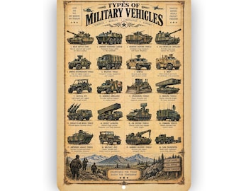 Types of Military Vehicles Vintage Sign – Military Vehicle Identification Wall Decor