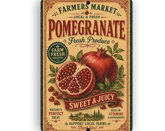 Farmers Market Pomegranate Sign - 50's Style Fruit Sign - Farmhouse-Style Kitchen