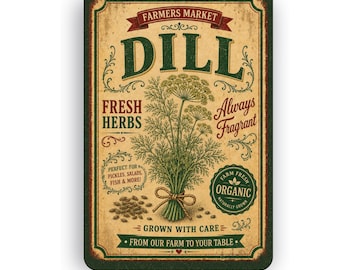 Botanical Dill Wall Sign | Vintage Nature Garden Art | Farmhouse Cottagecore Decor | Aluminum Metal Sign | Rustic Kitchen Gift