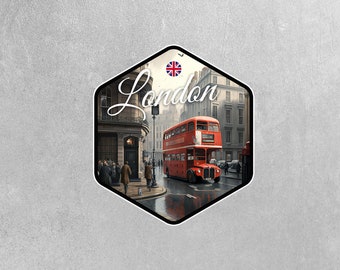 British London Aufkleber – 50 Stück Union Jack & Roter Bus Motive | Für Laptop, Koffer, Skateboard