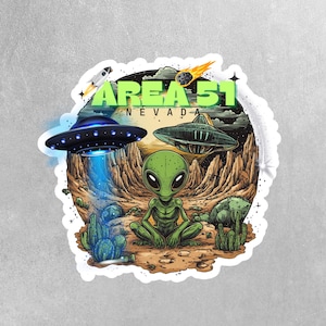 Area 51 Sticker - Alien, UFO, Extraterrestrial Decal for Car, Laptop, Water Bottle & More - Fun Sci-Fi Gift