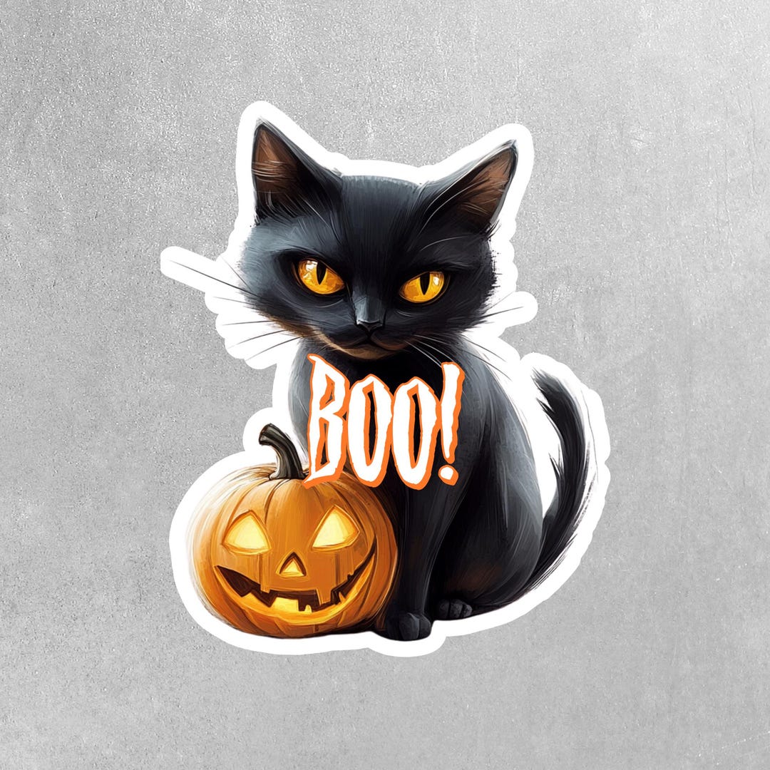 Black Cat Pumpkin - Halloween Sticker - Black Car Sticker - Etsy