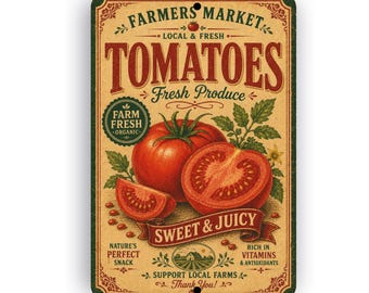 Farmers Market Tomatoes Sign - 50's Style Fruit Sign - Farmhouse-Style Kitchen