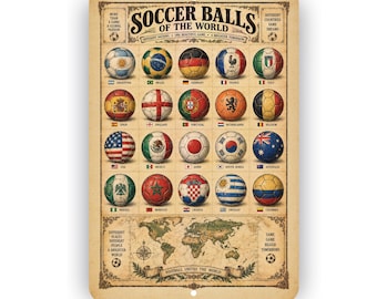 Soccer Balls of the World Aluminum Sign – Vintage International Football Wall Decor