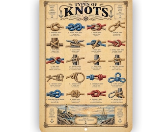 Types of Knots Aluminum Sign – Vintage Nautical Knot Guide Wall Decor