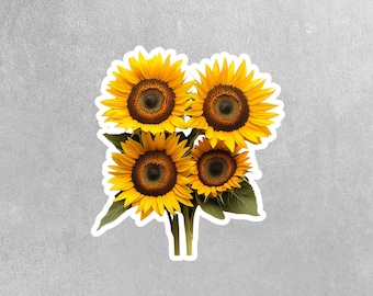 Pegatina de girasoles: bonita calcomanía floral, impermeable y duradera, ideal para portátiles, botellas de agua, álbumes de recortes, diseño de flores amarillas.