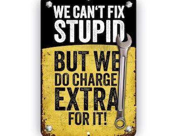 Mechanic Shop Sign, Aluminum Can't Fix Stupid Message in 2 Sizes