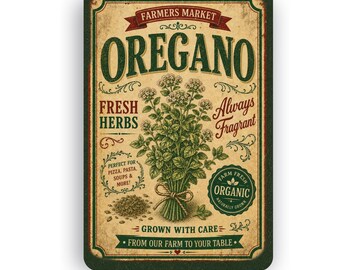 Botanical Oregano Wall Sign | Vintage Nature Garden Art | Farmhouse Cottagecore Decor | Aluminum Metal Sign | Rustic Kitchen Gift