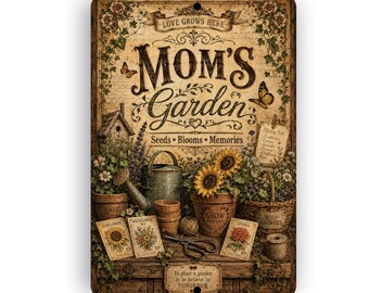 Mom’s Garden Aluminum Sign, Vintage Metal Garden Decor, Mother’s Day Gift, Rustic Sunflowers Daisies Wall Art, Outdoor Garden Plaque