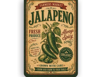 Botanical Jalapeno Wall Sign | Vintage Nature Garden Art | Farmhouse Cottagecore Decor | Aluminum Metal Sign | Rustic Kitchen Gift