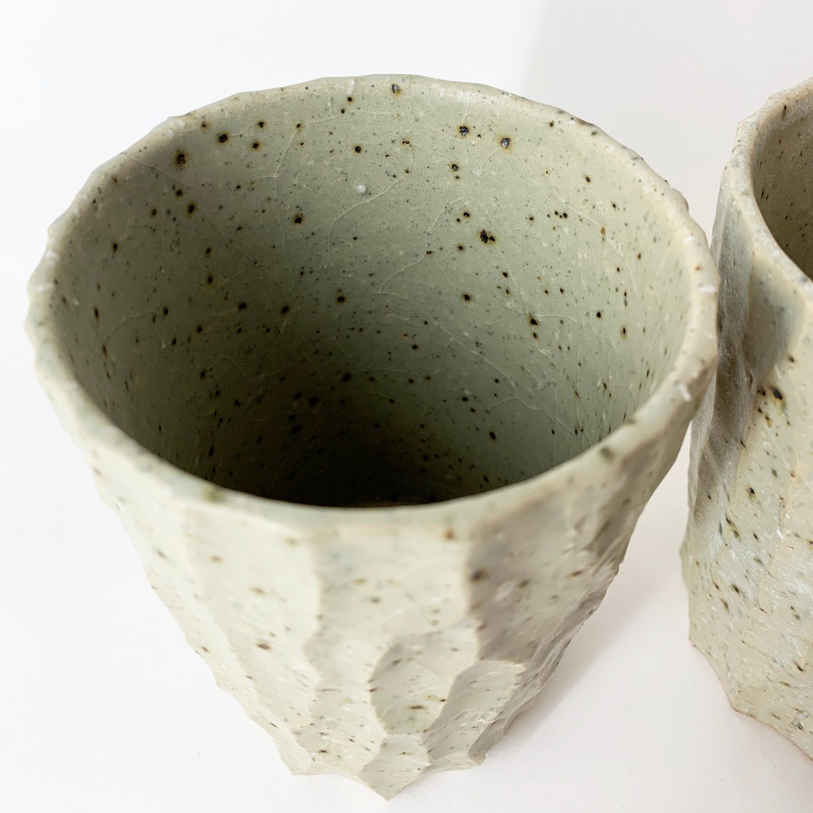 Hand carved cups natural clay with crushed stones Etsy