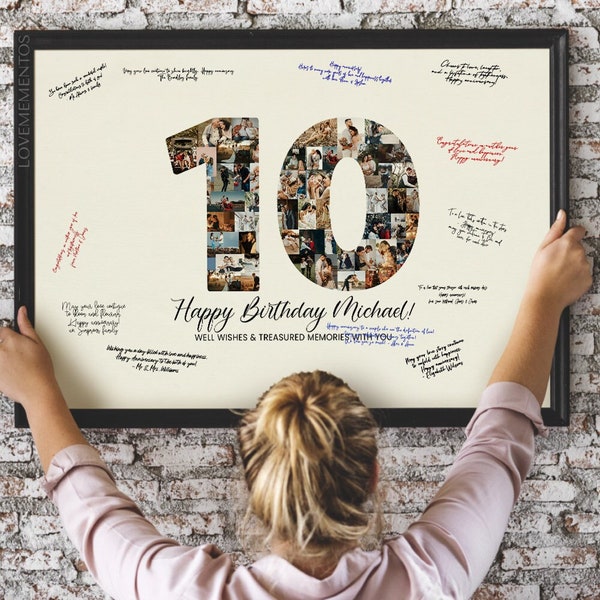10th Birthday Decoration Girl Boy, 10th Birthday gift Book Photo Collage, 10 Years Old Birthday Party Banner, 10th Birthday Invite Poster