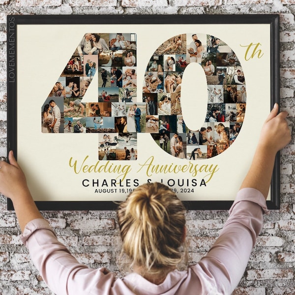 Personalized 40th Anniversary Photo Collage Gift for Couples, 40th wedding Anniversary Gift for Parents, 40 years of marriage, Ruby Wedding