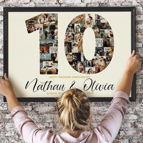 10 Year Anniversary Gift for Husband, Custom 10th Wedding Anniversary Gift for Wife, Tin Anniversary Gift for Men, 10 years photo collage