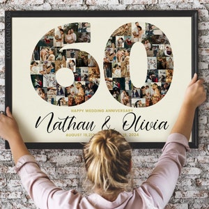 Cadeau du 60e anniversaire des parents, Cadeau d'anniversaire de mariage en diamant pour les couples, Collage de photos du 60e anniversaire, Photo du 60e anniversaire